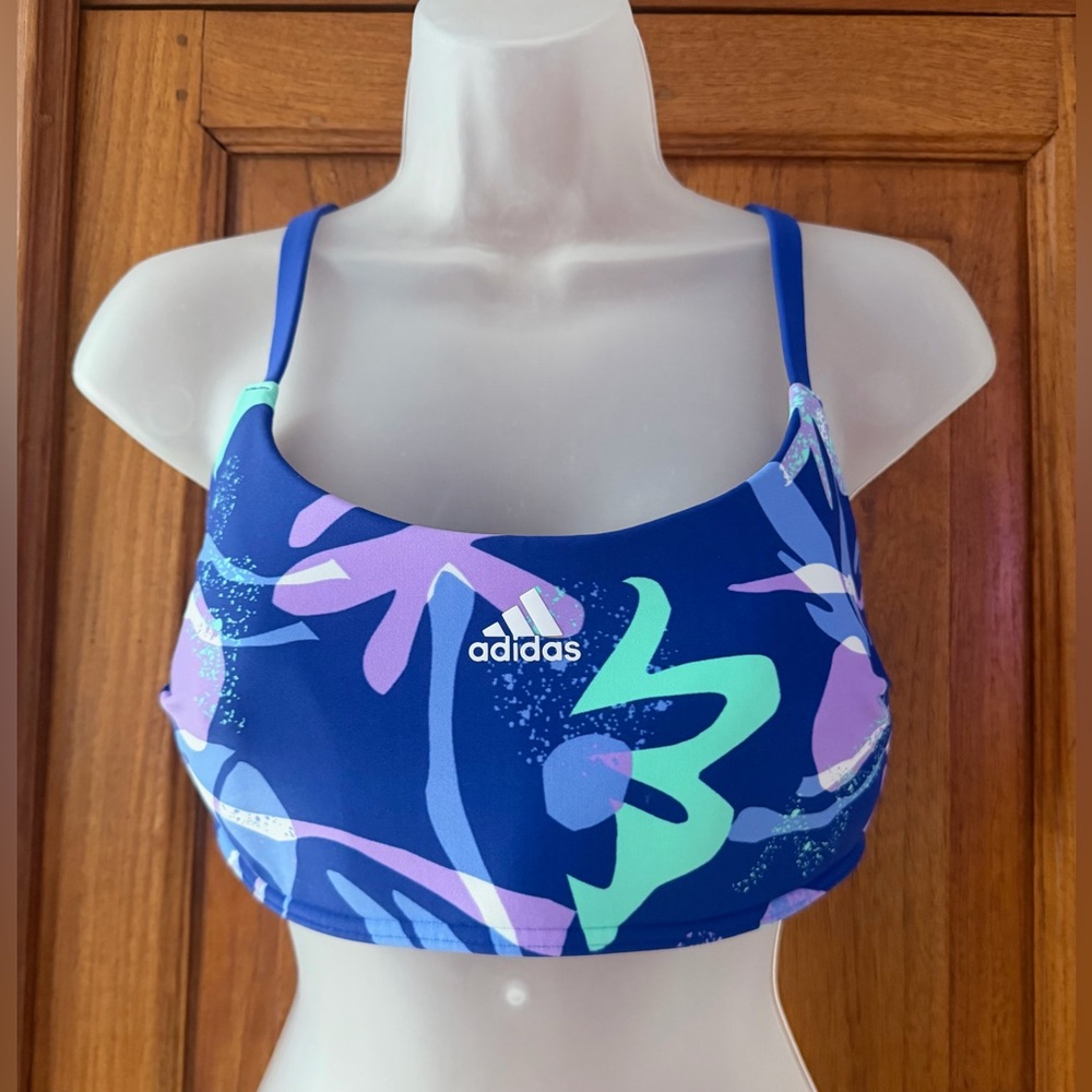 Adidas Vibrant Blue Floral Logo padded bikini top
